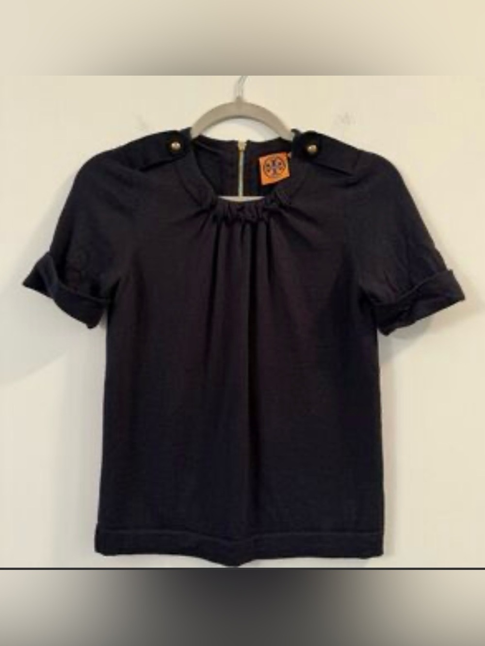 Tory Burch Navy blue Short Sleeve Ruffle Neck Top